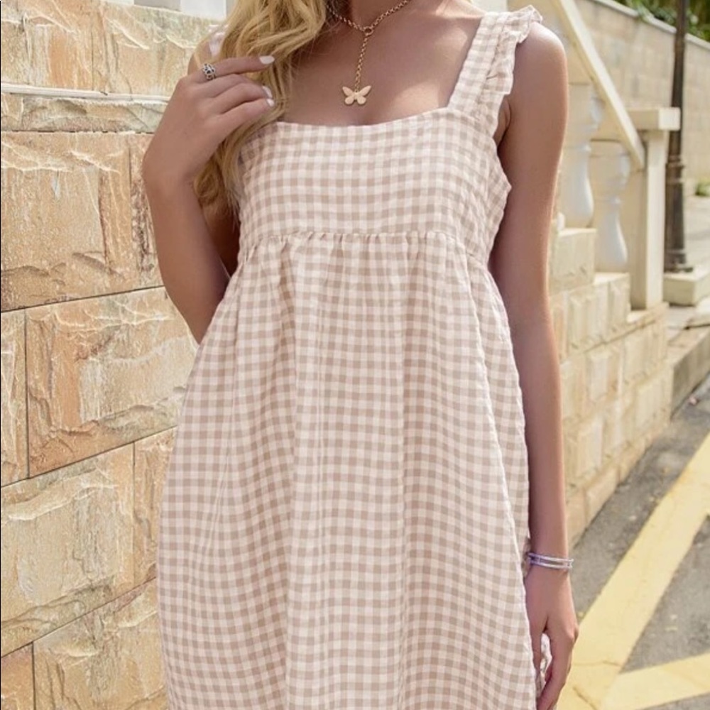 Gingham Print Babydoll dress with Ruffle Tank